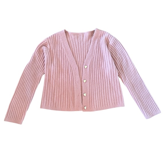 Pink Acrylic Wool Sweater with Heart Buttons - Picture 3 of 8